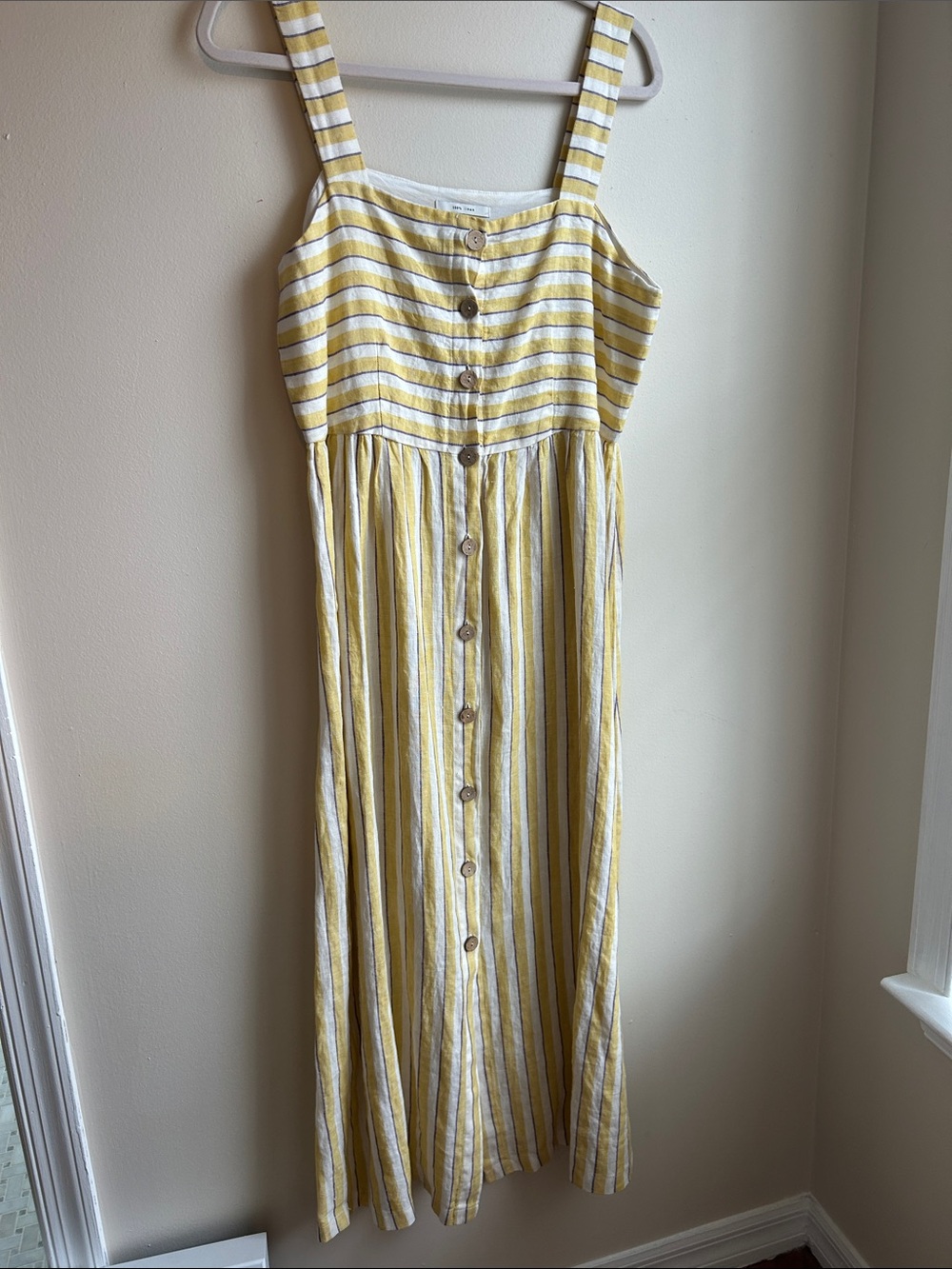Rachel Zoe Linen Yellow and White Striped Maxi Sundress